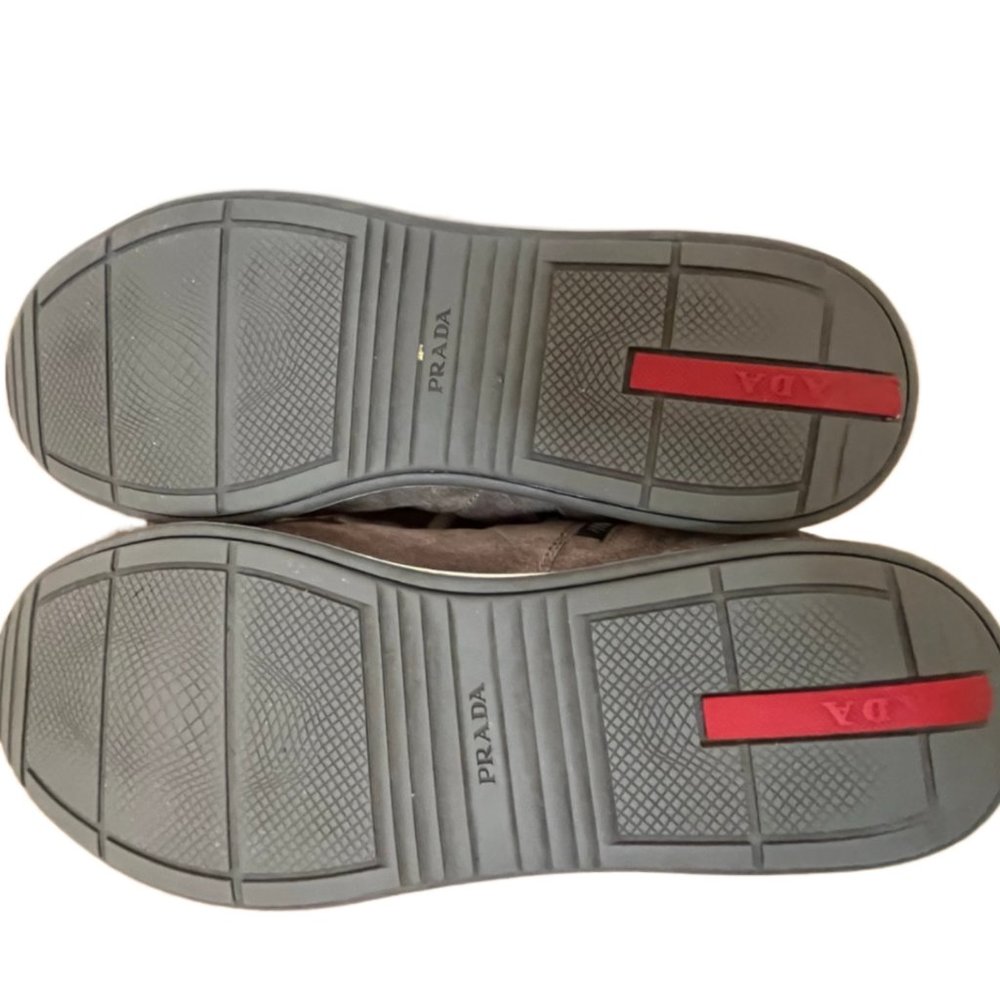 Men's Gray Prada Linea Rossa Suede Side Zip High Top Sneaker.  Size 8.5 - Picture 10 of 10